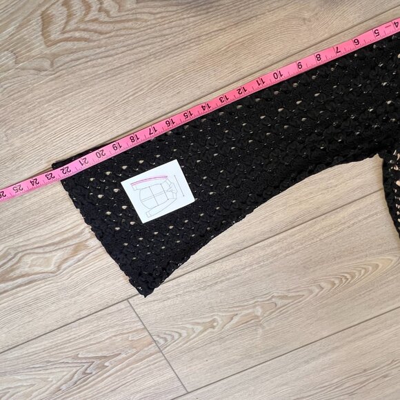 Design Lab Black Boho Retro Crochet Mini Dress with Bell Sleeves (L) - Picture 12 of 13